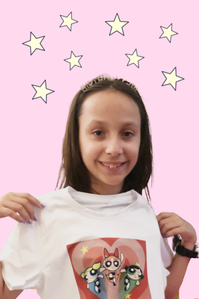 sublimation t-shirt with young girl on pink background and yellow stars