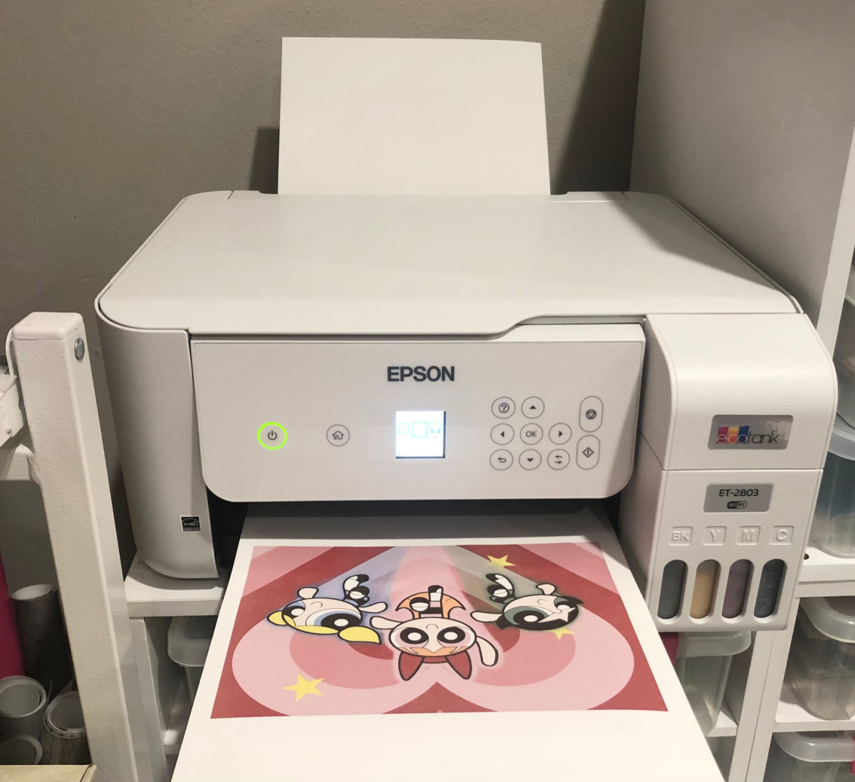 Epson Printer with sublimation printed out on printer tray