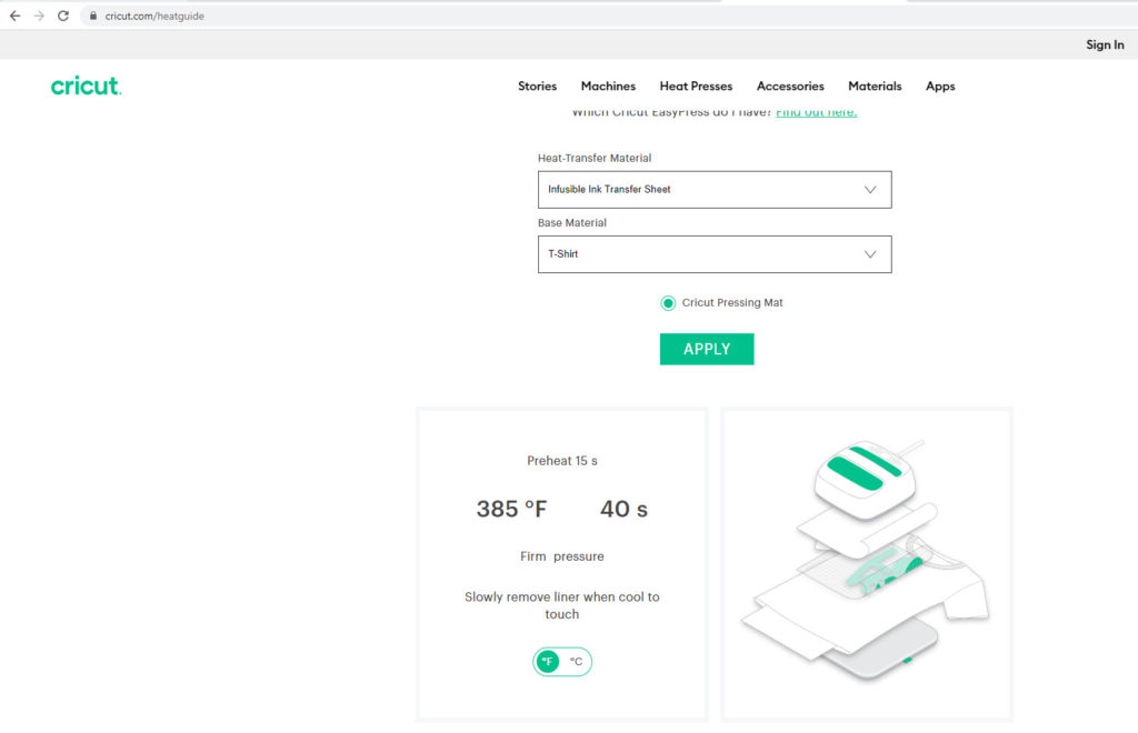 cricut easy press heat guide image