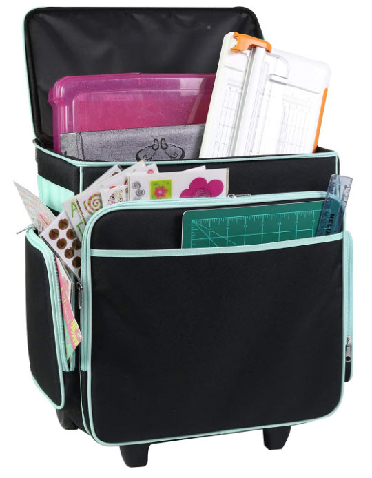rolling tote bag with scrapbook supplies