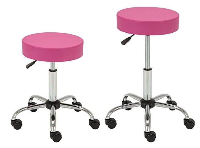 adjustable height rolling stool in pink