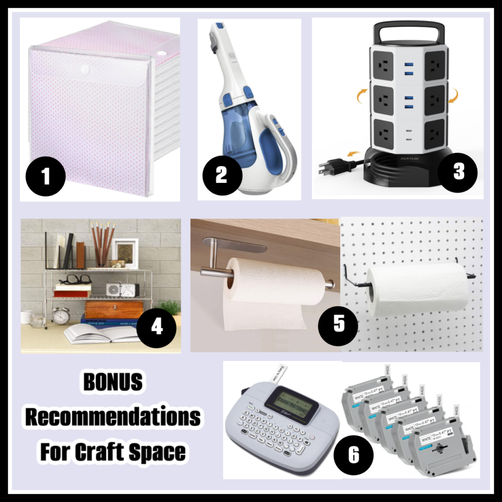 contains images of folders, dust buster, shelves, paper towel holder, label maker